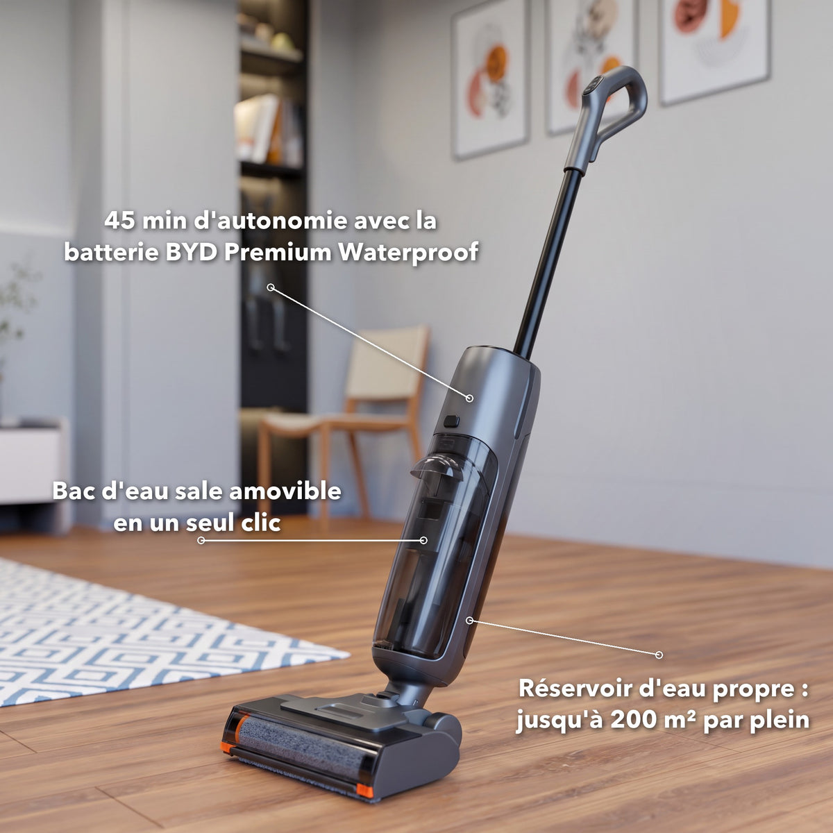 Aspirateur laveur LU LIFE : batterie BYD Premium Waterproof, réservoirs amovibles
