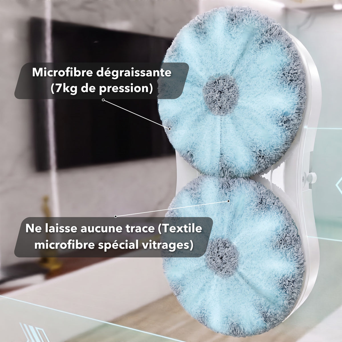 Lingettes microfibre du robot lave-vitre LU PRO CLEAN blanc