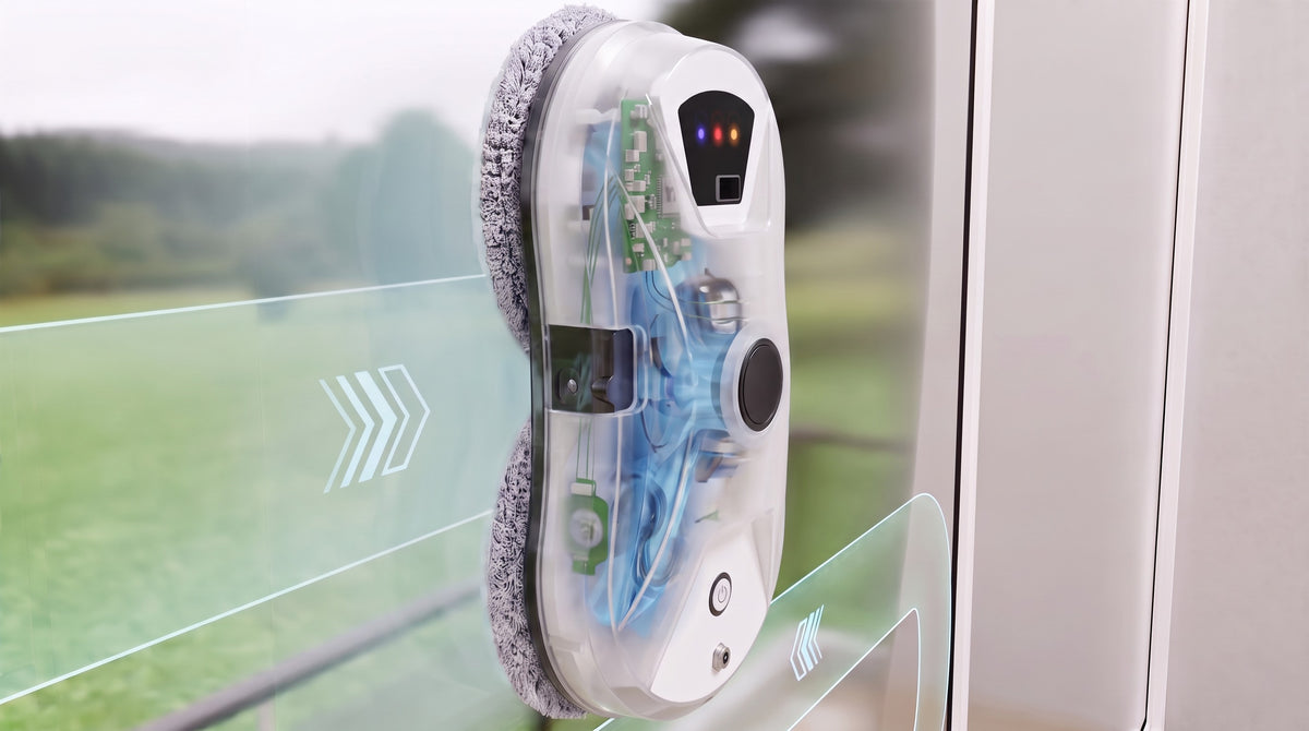 Vue intérieure du robot lave-vitre LU PRO CLEAN : moteur et aspiration
