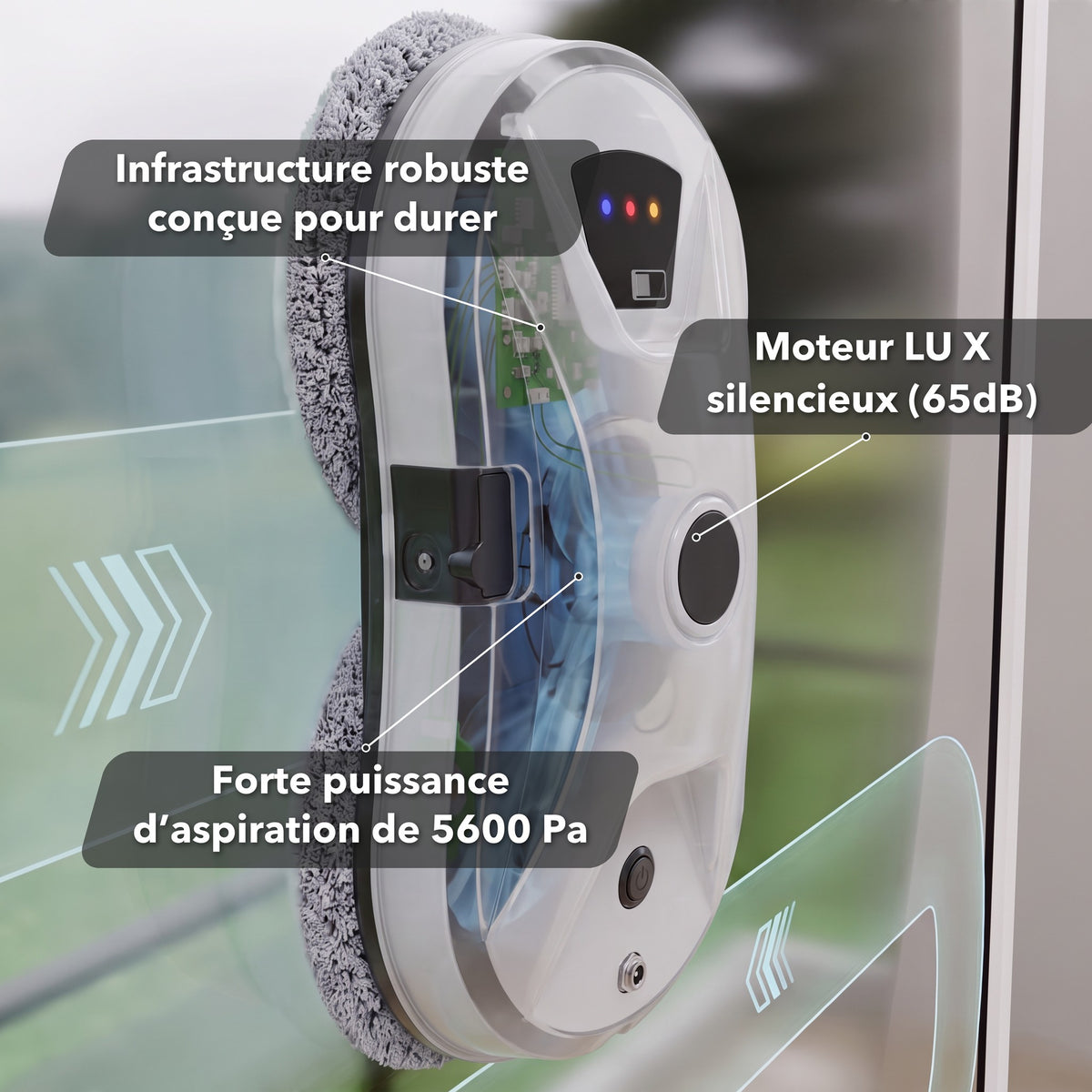Robot lave-vitre LU PRO CLEAN blanc : moteur et aspiration