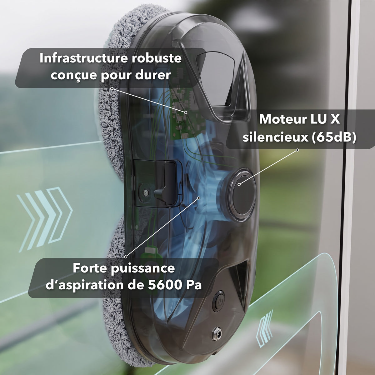 Robot lave-vitre LU PRO CLEAN noir : moteur et aspiration