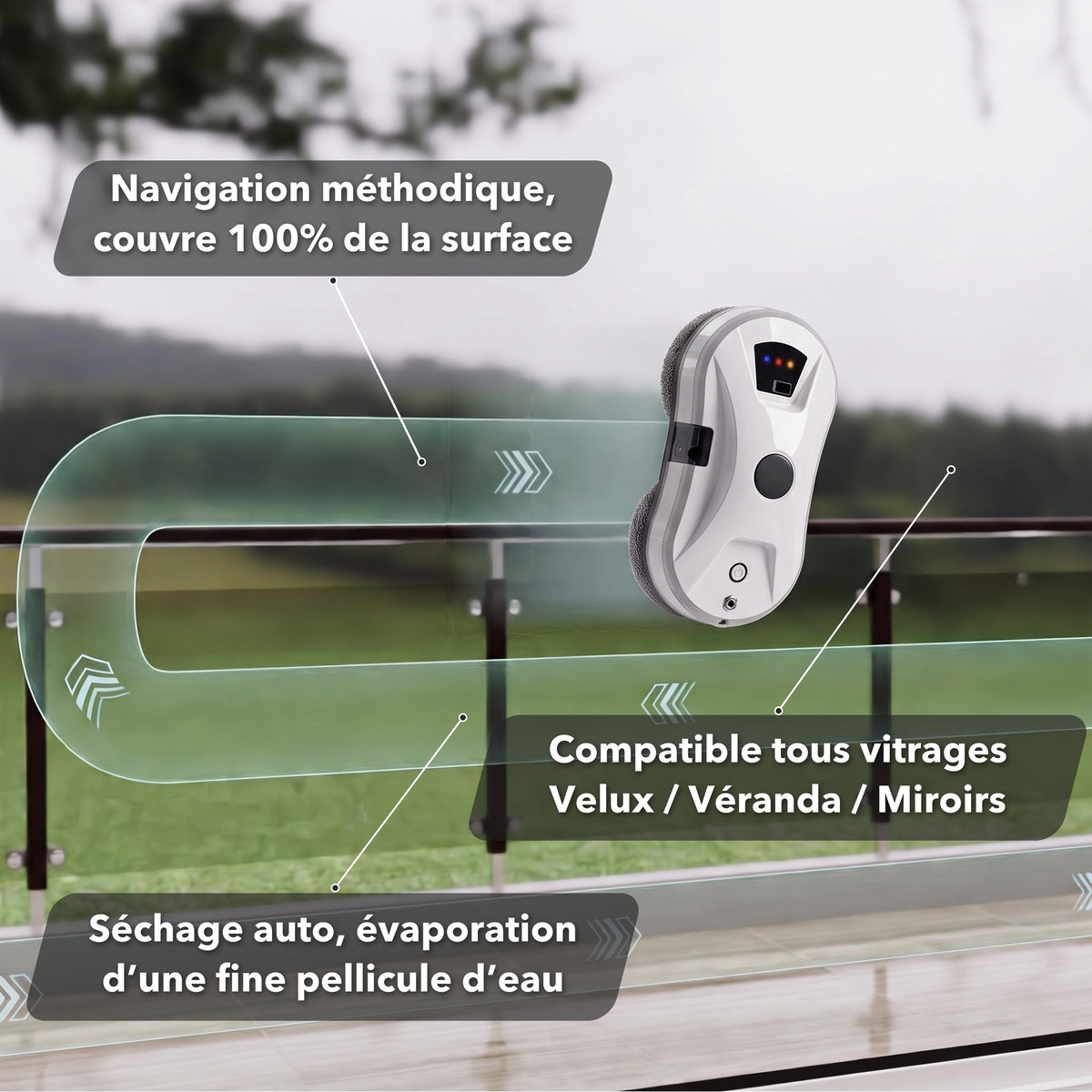 Navigation méthodique du robot lave-vitre LU PRO CLEAN blanc