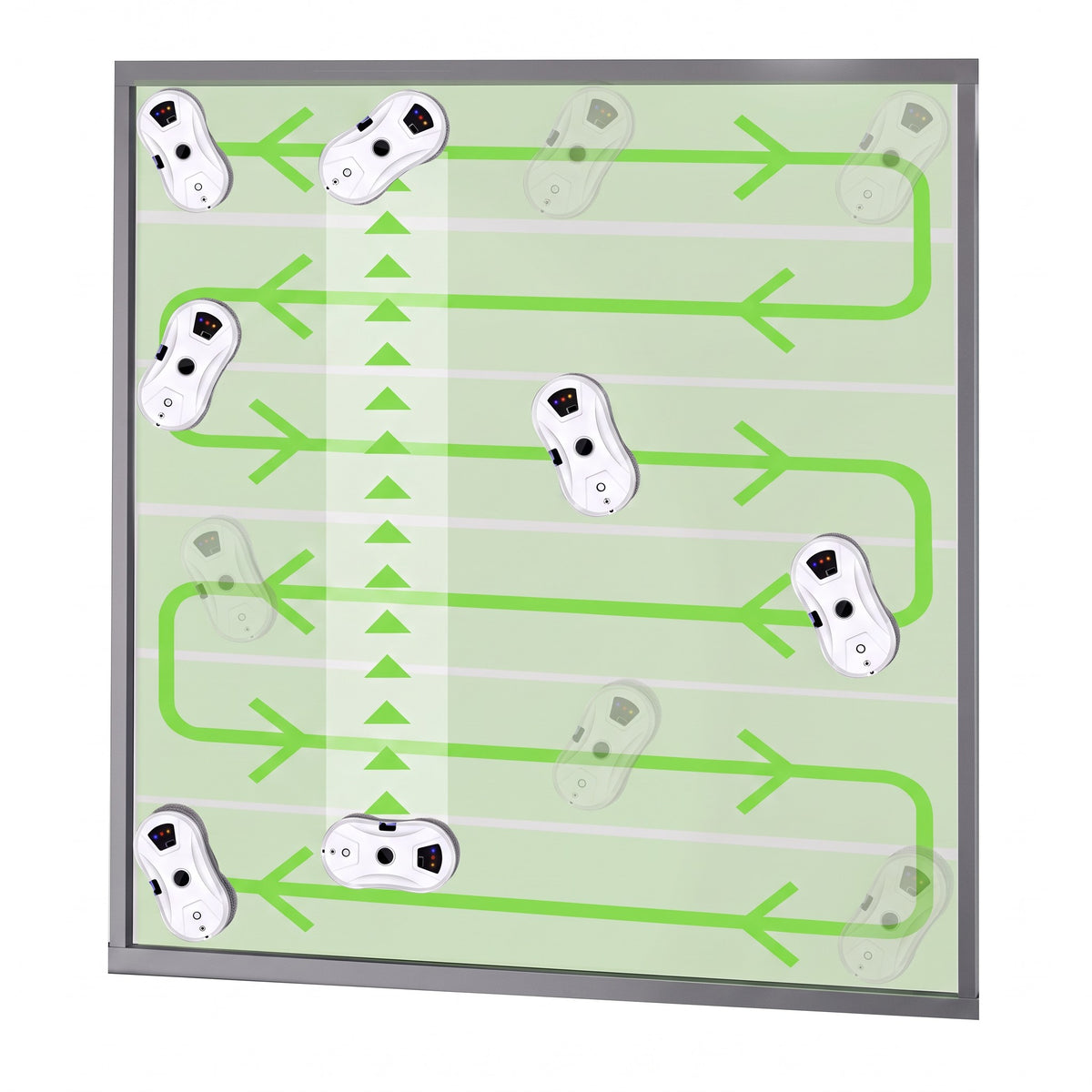 Trajet de nettoyage en zigzag du robot lave-vitre LU PRO CLEAN blanc